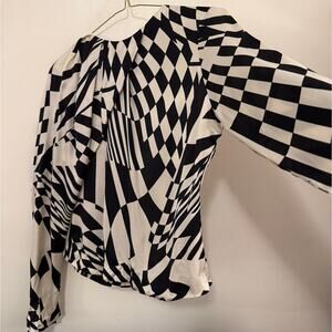 Zara Satin Effect Pleat Drape Front Geometric Blouse, Size L